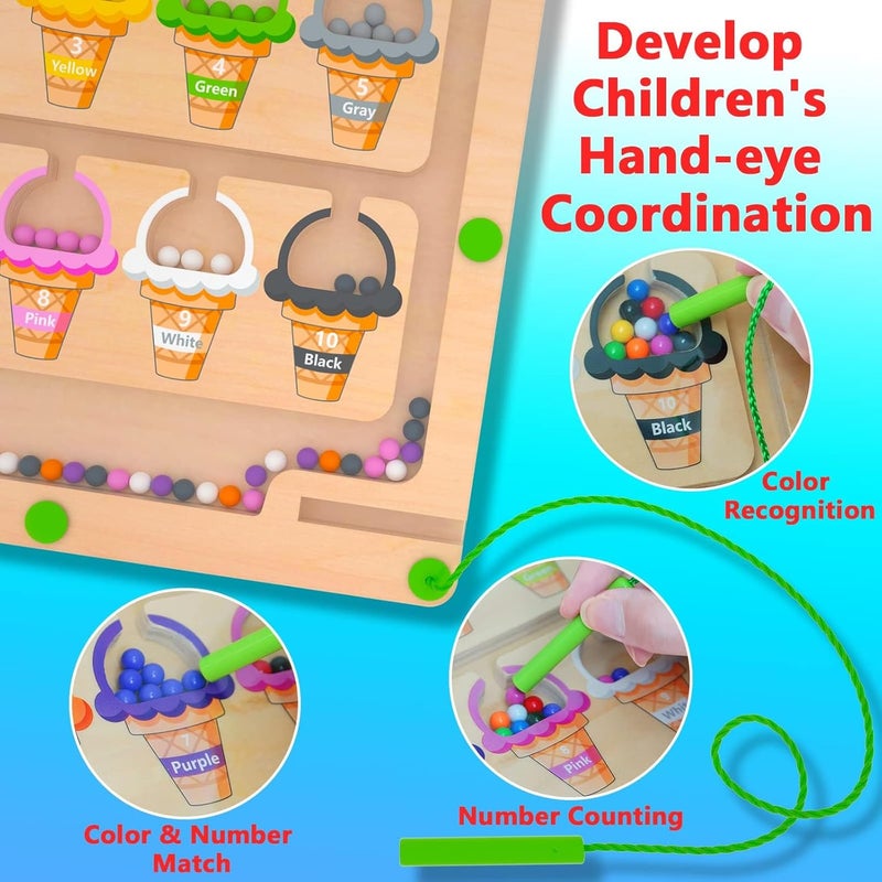 إس تي زون متاهة مغناطيسية للألوان والأرقام - لوحة ألغاز خشبية مونتيسوري لتعليم مطابقة الألوان والعد - ألعاب تنمية المهارات الحركية الدقيقة للأطفال الصغار من عمر 3 إلى 5 سنوات - Image 5